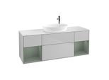 Villeroy und Boch Finion Waschtischunterschrank G981GMGJ 160cm, Abdeckplatte white matt, Emotion, Regale Olive matt lacquer, Light grey matt