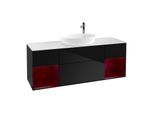 Villeroy und Boch Finion Waschtischunterschrank G981HBPH 160cm, Abdeckplatte white matt, Emotion, Regale Peony matt lacquer, Glossy Black Lacquer