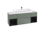 Villeroy und Boch Finion Waschtischunterschrank F211PHGM 160cm, Abdeckplatte white matt, Regale Glossy black lacquer, Olive Matt Lacquer