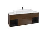 Villeroy und Boch Finion Waschtischunterschrank F211PHGN 160cm, Abdeckplatte white matt, Regale Glossy black lacquer, Walnut veneer