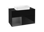 Villeroy und Boch Finion Waschtischunterschrank F242GKPH 100x60,3cm, Abdeckplatte black matt, Regal links Anthracite matt, Glossy Black Lacquer