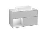 Villeroy und Boch Finion Waschtischunterschrank G241MTGJ 100cm, Abdeckplatte white matt, Emotion, Regal links White matt lacquer, Light grey matt
