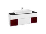 Villeroy und Boch Finion Waschtischunterschrank F212HBGF 160cm, Abdeckplatte black matt, Regale Peony matt lacquer, Glossy white lacquer