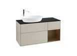 Villeroy und Boch Finion Waschtischunterschrank G932GNHH 120cm, Abdeckplatte black matt, Emotion, Regale Walnut Veneer, Sand Matt Lacquer
