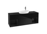 Villeroy und Boch Finion Waschtischunterschrank G982PHPH 160cm, Abdeckplatte black matt, Emotion, Regale Glossy black lacquer, Glossy Black Lacquer