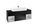 Villeroy und Boch Finion Waschtischunterschrank G212GJPD 160cm, Abdeckplatte black matt, Emotion, Regale Light grey matt lacquer, Black matt lacquer