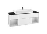 Villeroy und Boch Finion Waschtischunterschrank G212GJGF 160cm, Abdeckplatte black matt, Emotion, Regale Light grey matt lacquer, Glossy white lacquer