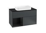 Villeroy und Boch Finion Waschtischunterschrank F242PDHG 100x60,3cm, Abdeckplatte black matt, Regal links Black matt lacquer, Midnight Blue Matt Lacquer