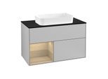 Villeroy und Boch Finion Waschtischunterschrank F242PCGJ 100x60,3cm, Abdeckplatte black matt, Regal links Oak Veneer, Light grey matt