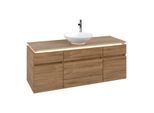 Villeroy und Boch Legato Waschtischunterschrank B586L0RH 140x55x50cm, Waschtisch mittig, mit Beleuchtung, Kansas Oak