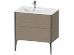 Duravit XViu Waschtisch-Unterschrank XV44860B235 81x48x59,4cm, 2 Auszüge, Becken links, schwarz matt, Eiche terra