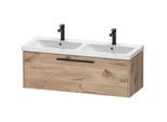 Duravit D-Code Doppel-Waschtischunterschrank DC46690BD550000 ,Griff Diamantschwarz, Eiche Marmor, Wandhängend, Auszug 1, 1184x400x460 mm