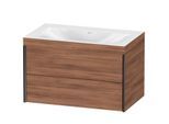 Duravit XViu Waschtisch-Unterschrank XV4615NB279C 80x48cm, 2 Schubkästen, ohne Hahnloch, schwarz matt, Rahmen C, nussbaum natur