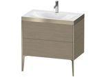 Duravit XViu Waschtisch-Unterschrank XV4710OB135P 80x48cm, 2 Auszüge, 1 Hahnloch, champagner matt, Rahmen P, Eiche terra