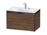 Duravit XViu Waschtisch-Unterschrank XV4615EB221P 80x48cm, 2 Schubkästen, 2 Hahnlöcher, schwarz matt, Rahmen P, nussbaum dunkel