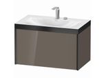 Duravit XViu Waschtisch-Unterschrank XV4610EB289P 80x48cm, 1 Auszug, 2 Hahnlöcher, schwarz matt, Rahmen P, flannel grey hochglanz