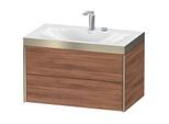 Duravit XViu Waschtisch-Unterschrank XV4615EB179P 80x48cm, 2 Schubkästen, 2 Hahnlöcher, champagner matt, Rahmen P, nussbaum natur