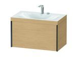 Duravit XViu Waschtisch-Unterschrank XV4610EB230C 80x48cm, 1 Auszug, 2 Hahnlöcher, schwarz matt, Rahmen C, Eiche natur