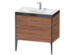 Duravit XViu Waschtisch-Unterschrank XV4710EB279P 80x48cm, 2 Auszüge, 2 Hahnlöcher, schwarz matt, Rahmen P, nussbaum natur