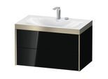 Duravit XViu Waschtisch-Unterschrank XV4615EB140P 80x48cm, 2 Schubkästen, 2 Hahnlöcher, champagner matt, Rahmen P, schwarz hochglanz