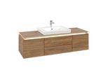Villeroy und Boch Legato Waschtischunterschrank B684L0RH 140x38x50cm, Waschtisch mittig, mit LED-Beleuchtung, Kansas Oak