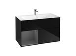 Villeroy und Boch Finion Waschtischunterschrank F030GKPH 99,6x59,1x49,8cm, Regal links Anthracite matt, Glossy Black Lacquer