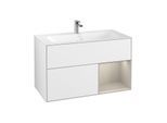 Villeroy und Boch Finion Waschtischunterschrank F040HHGF 99,6x59,1x49,8cm, Regal rechts Sand Matt, Glossy white lacquer