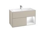 Villeroy und Boch Finion Waschtischunterschrank F040GFHH 99,6x59,1x49,8cm, Regal rechts Glossy white lacquer, Sand Matt Lacquer