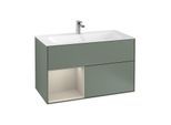 Villeroy und Boch Finion Waschtischunterschrank F030HHGM 99,6x59,1x49,8cm, Regal links Sand Matt Lacquer, Olive Matt Lacquer