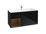 Villeroy und Boch Finion Waschtischunterschrank F060GNPH 119,6x59,1cm, Regal links Walnut veneer, Glossy Black Lacquer
