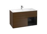 Villeroy und Boch Finion Waschtischunterschrank F040PHGN 99,6x59,1x49,8cm, Regal rechts Glossy Black Lacquer, Walnut veneer