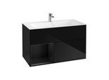 Villeroy und Boch Finion Waschtischunterschrank G030PDPH 99,6x59,1cm, Wandbeleuchtung, Regal links Black matt lacquer, Glossy Black Lacquer