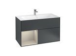Villeroy und Boch Finion Waschtischunterschrank G030HHHG 99,6x59,1cm, Wandbeleuchtung, Regal links Sand Matt Lacquer, Midnight Blue Matt Lacquer