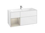 Villeroy und Boch Finion Waschtischunterschrank F060HHGF 119,6x59,1cm, Regal links Sand Matt Lacquer, Glossy white lacquer