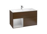 Villeroy und Boch Finion Waschtischunterschrank G030GJGN 99,6x59,1cm, Wandbeleuchtung, Regal links Light grey matt, Walnut veneer