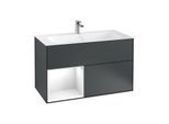 Villeroy und Boch Finion Waschtischunterschrank G030GFHG 99,6x59,1cm, Wandbeleuchtung, Regal links Glossy white lacquer, Midnight Blue Matt Lacquer