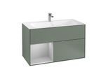 Villeroy und Boch Finion Waschtischunterschrank G030GJGM 99,6x59,1cm, Wandbeleuchtung, Regal links Light grey matt, Olive Matt Lacquer