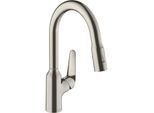 hansgrohe Focus M42 Küchenarmatur 180 2jet 71801800 mit Ausziehbrause, Schwenkbereich 360°, edelstahl-optik