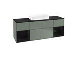 Villeroy und Boch Finion Waschtischunterschrank F742PHGM 160x60,3x50,1cm, Regale Glossy black lacquer, Olive Matt Lacquer