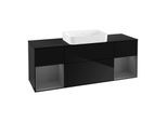 Villeroy und Boch Finion Waschtischunterschrank G742GKPH 160x60,3x50,1cm, Regale Anthracite matt lacquer, Glossy Black Lacquer