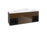 Villeroy und Boch Finion Waschtischunterschrank F741PHGN 160x60,3x50,1cm, Regale Glossy black lacquer, Walnut veneer
