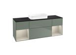 Villeroy und Boch Finion Waschtischunterschrank F742HHGM 160x60,3x50,1cm, Regale sand matt lacquer, Olive Matt Lacquer
