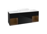 Villeroy und Boch Finion Waschtischunterschrank F741GNPH 160x60,3x50,1cm, Regale Walnut veneer, Glossy Black Lacquer