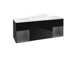 Villeroy und Boch Finion Waschtischunterschrank F741GKPH 160x60,3x50,1cm, Regale Anthracite matt lacquer, Glossy Black Lacquer