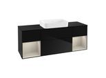 Villeroy und Boch Finion Waschtischunterschrank G742HHPH 160x60,3x50,1cm, Regale sand matt lacquer, Glossy Black Lacquer