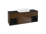 Villeroy und Boch Finion Waschtischunterschrank G742PHGN 160x60,3x50,1cm, Regale Glossy black lacquer, Walnut veneer