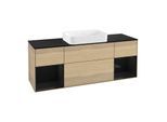 Villeroy und Boch Finion Waschtischunterschrank G742PHPC 160x60,3x50,1cm, Regale Glossy black lacquer, Oak Veneer