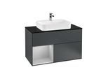 Villeroy und Boch Finion Waschtischunterschrank F362GJHG 100cm, Abdeckplatte black matt, Regal links Light grey matt, Midnight Blue Matt Lacquer