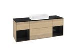 Villeroy und Boch Finion Waschtischunterschrank F332PHPC 160x60,3cm, Abdeckplatte black matt, Regale Glossy black lacquer, Oak Veneer