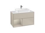 Villeroy und Boch Finion Waschtischunterschrank G361HHHH 100cm, Abdeckplatte white matt, Emotion, Regal links Sand Matt Lacquer, Sand Matt Lacquer